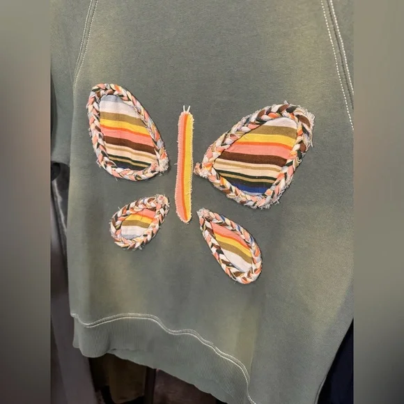 NWT Free People Butterfly Sweatshirt - Duck Green Combo - XS - Picture 8 of 10